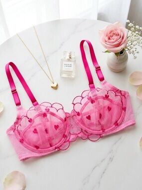♥️ Adore Me Embroidered Lace Heart Underwire Balconette Bra 36F 36 3D